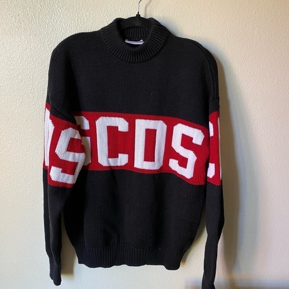 GCDS Men’s Logo Knit Wool Blend Sweater Black Size M Academia Graphic Pullover - Picture 3 of 10